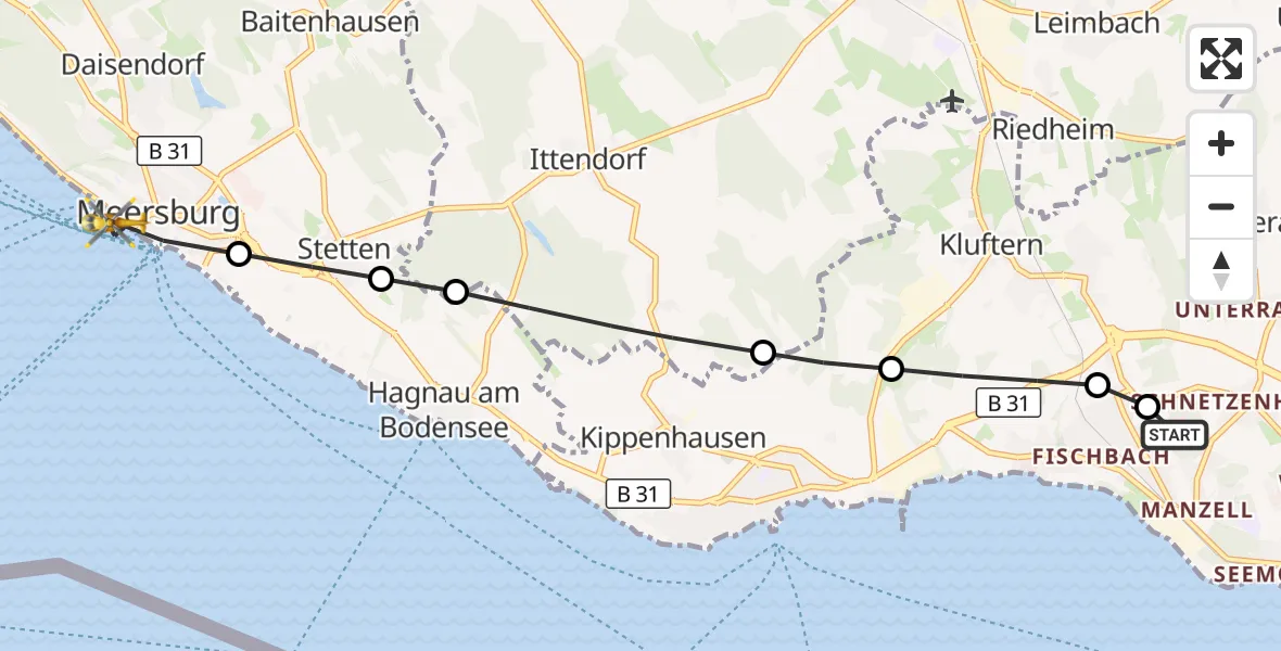 Flugroute Rettungshubschrauber Friedrichshafen Hospital - Meersburg, 18 September 2026, 13:56