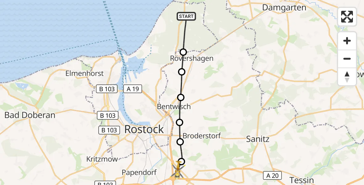 Flugroute Ambulanzhubschrauber Rostock - Dummerstorf, 18 September 2026, 14:11