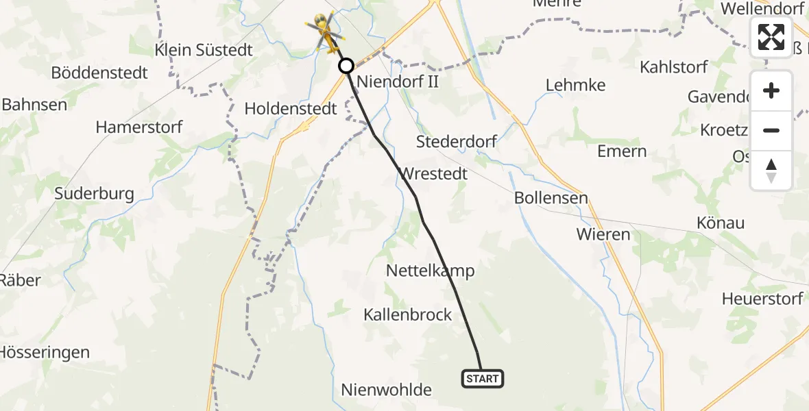 Flugroute Rettungshubschrauber Wrestedt - Uelzen, 18 September 2026, 14:16