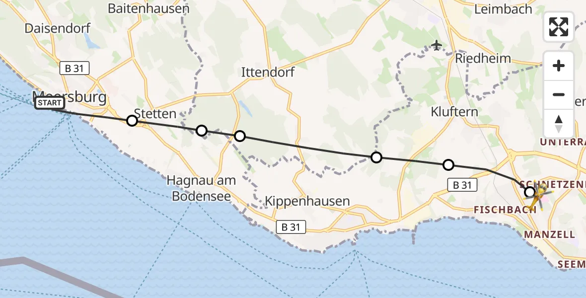 Flugroute Rettungshubschrauber Meersburg - Friedrichshafen Hospital, 18 September 2026, 14:18