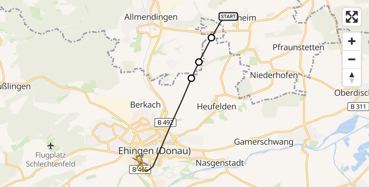 Flugroute Rettungshubschrauber Altheim - Ehingen (Donau), 18 September 2026, 14:24