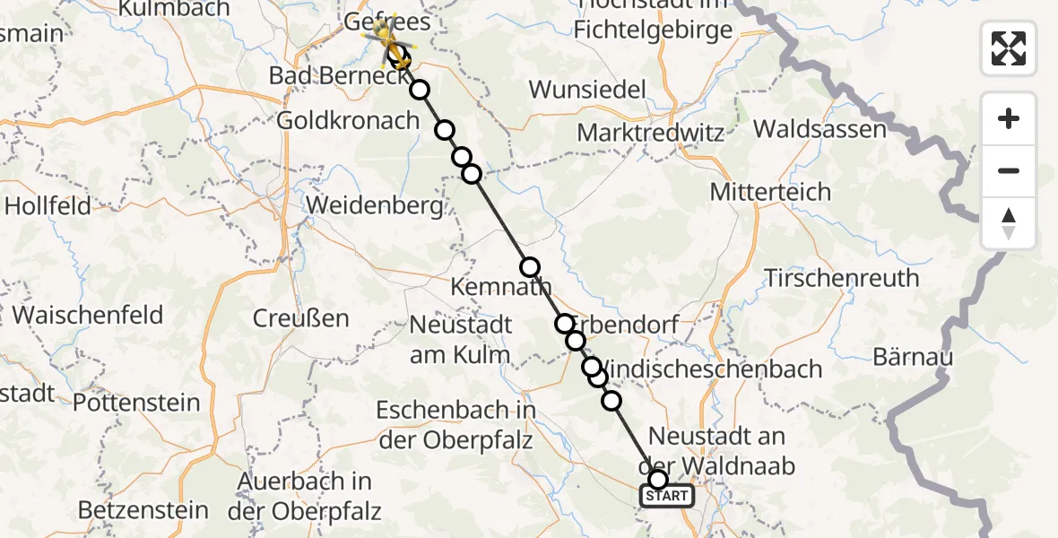 Flugroute Ambulanzhubschrauber Weiden i.d.OPf. - Gefrees, 18 September 2026, 14:27