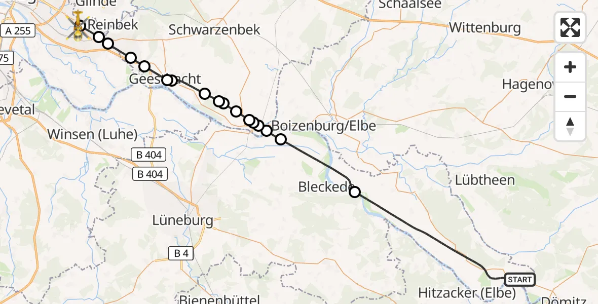 Flugroute Rettungshubschrauber Amt Neuhaus - Christoph Hansa ADAC Hubschrauberlandeplatz, 18 September 2026, 14:27