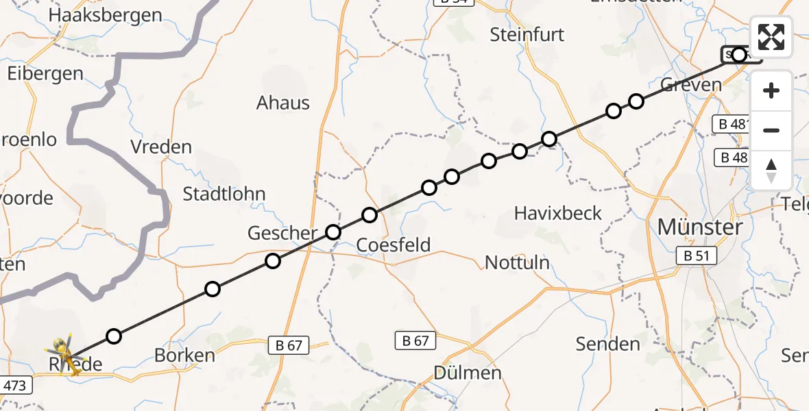 Flugroute Ambulanzhubschrauber Christoph  Westfalen-ADAC - Rhede, 18 September 2026, 14:33
