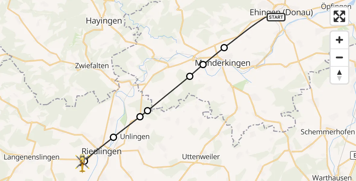Flugroute Rettungshubschrauber Ehingen (Donau) - Altheim, 18 September 2026, 14:44