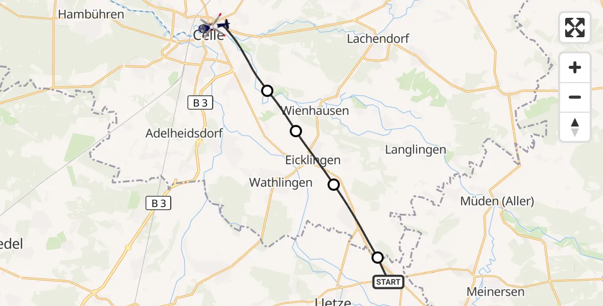 Flugroute Polizeihubschrauber Uetze - Celle, 18 September 2026, 14:53