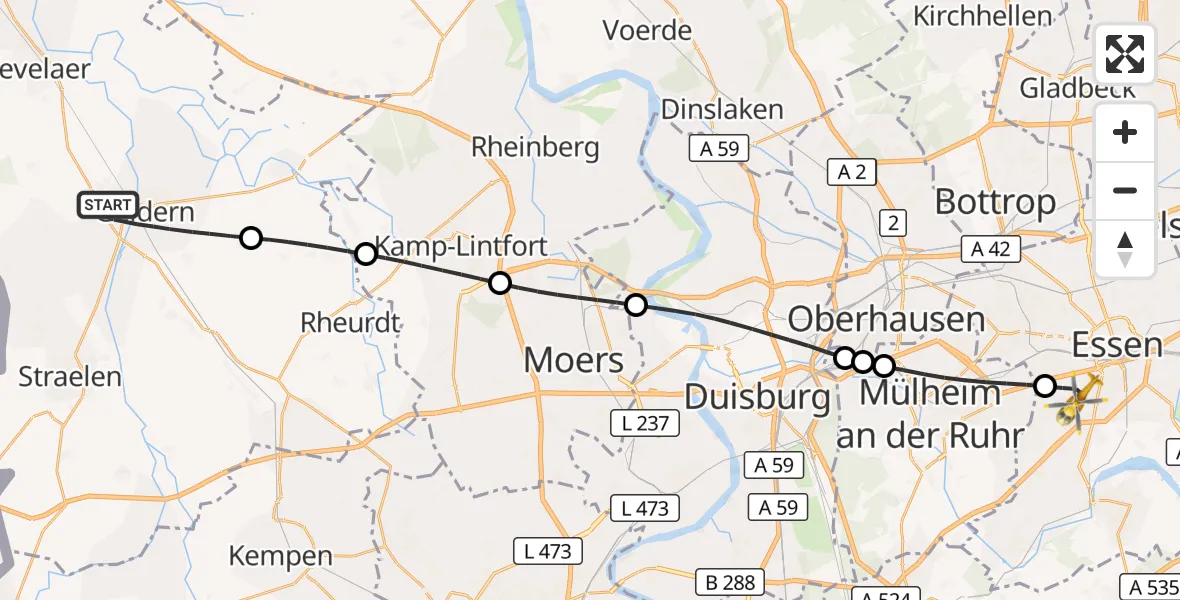 Flugroute Rettungshubschrauber Geldern - Essen, 18 September 2026, 14:54