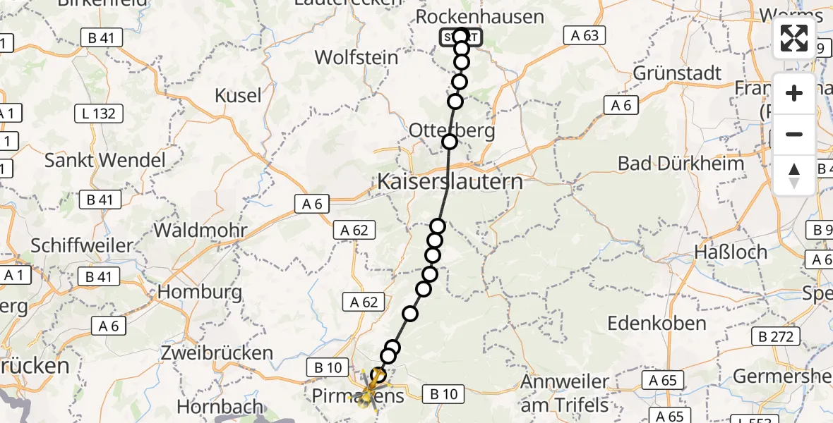 Flugroute Rettungshubschrauber Rockenhausen - Pirmasens, 18 September 2026, 15:01