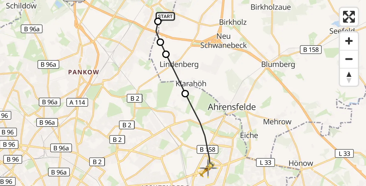 Flugroute Rettungshubschrauber Helios Clinic Berlin-Buch - Berlin, 18 September 2026, 15:08