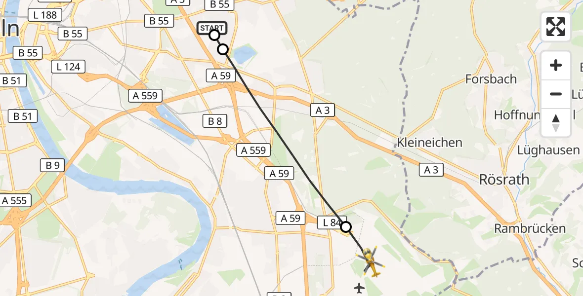 Flugroute Rettungshubschrauber Merheim Hospital - Köln Bonn Flughafen, 18 September 2026, 15:08