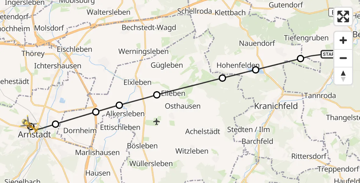 Flugroute Ambulanzhubschrauber Bad Berka - Ilm District Hospital Arnstadt-Ilmenau, 18 September 2026, 15:09