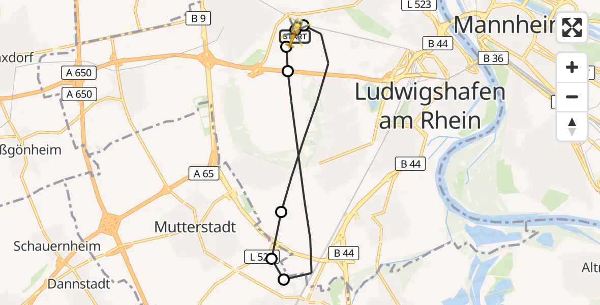 Flugroute Rettungshubschrauber Ludwigshafen Accident Hospital - Ludwigshafen Accident Hospital, 18 September 2026, 15:12