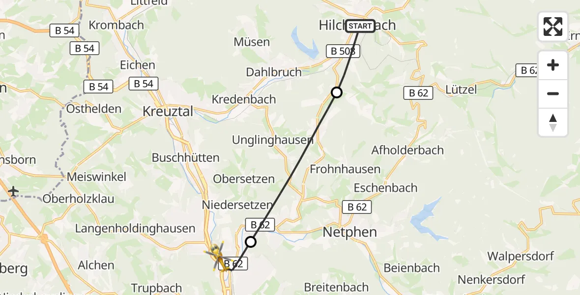 Flugroute Rettungshubschrauber Hilchenbach - Siegen, 18 September 2026, 15:13