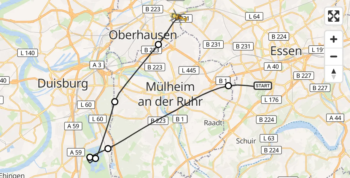 Flugroute Rettungshubschrauber Essen - Oberhausen, 18 September 2026, 15:34