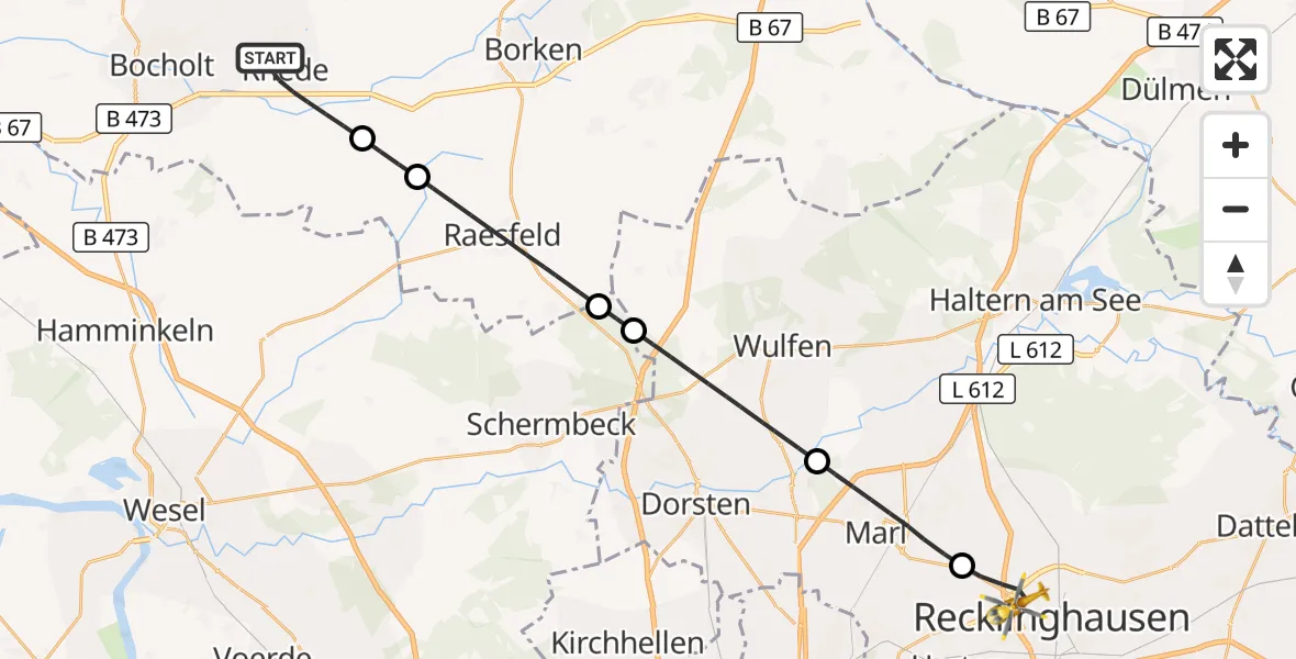 Flugroute Ambulanzhubschrauber Rhede - Recklinghausen, 18 September 2026, 15:35