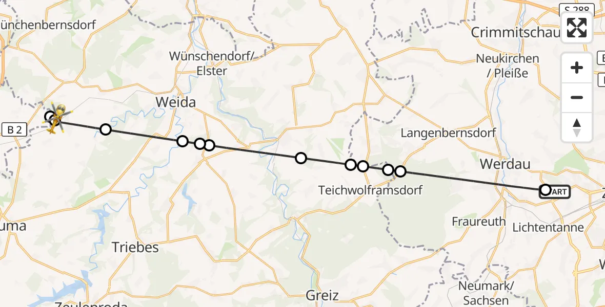 Flugroute Rettungshubschrauber ADAC Air Rescue Station Zwickau Hubschrauberlandeplatz - Harth-Pöllnitz, 18 September 2026, 15:36