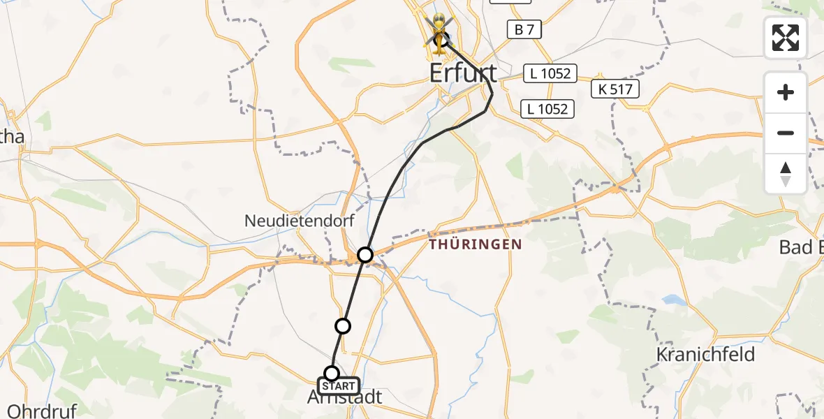 Flugroute Ambulanzhubschrauber Ilm District Hospital Arnstadt-Ilmenau - Helios Clinic Erfurt, 18 September 2026, 15:38