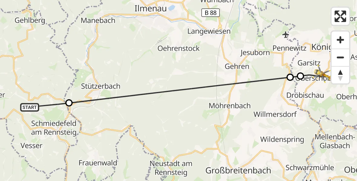 Flugroute Rettungshubschrauber Suhl - Königsee, 18 September 2026, 15:40