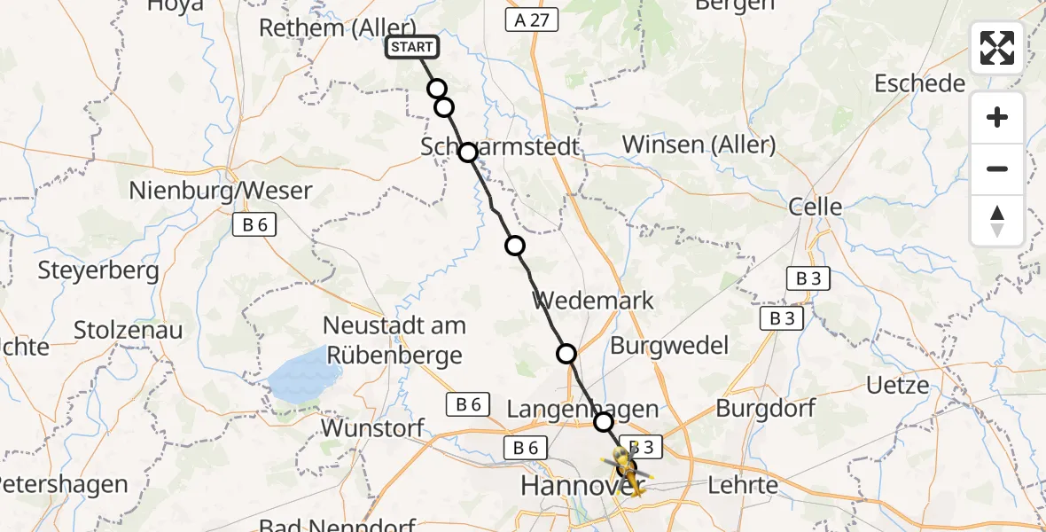 Flugroute Rettungshubschrauber Ahlden (Aller) - Hannover Luftrettung Hubschrauberlandeplatz (Christoph 4), 18 September 2026, 15:40