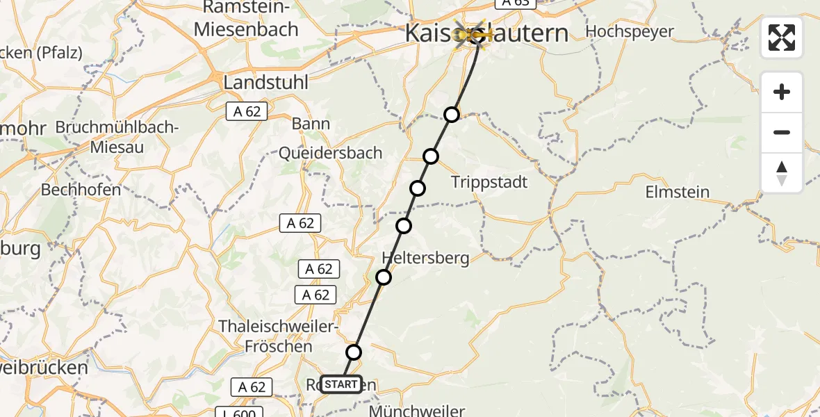 Flugroute Rettungshubschrauber Rodalben - Westpfalz Hospital Kaiserslautern, 18 September 2026, 15:45