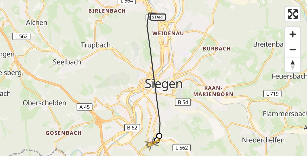 Flugroute Rettungshubschrauber Siegen - Evangelisches Jung-Stilling Hospital, 18 September 2026, 15:47