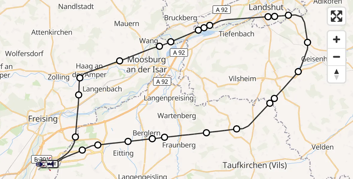 Flugroute Polizeihubschrauber München Flughafen - München Flughafen, 18 September 2026, 15:50