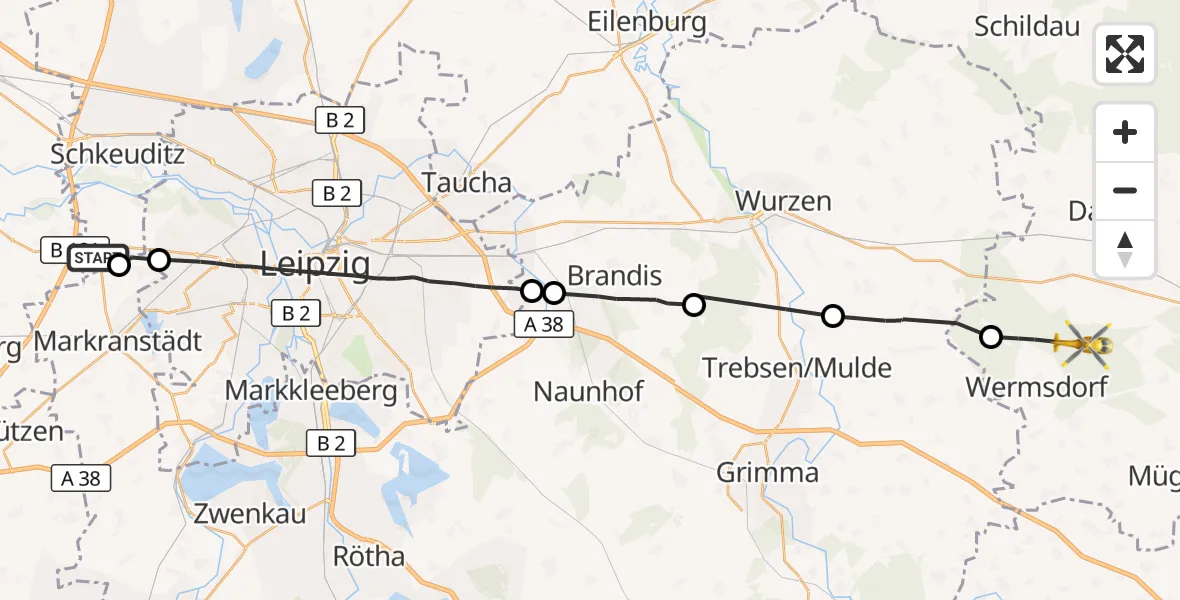 Flugroute Rettungshubschrauber Schkeuditz - Wermsdorf, 18 September 2026, 15:55