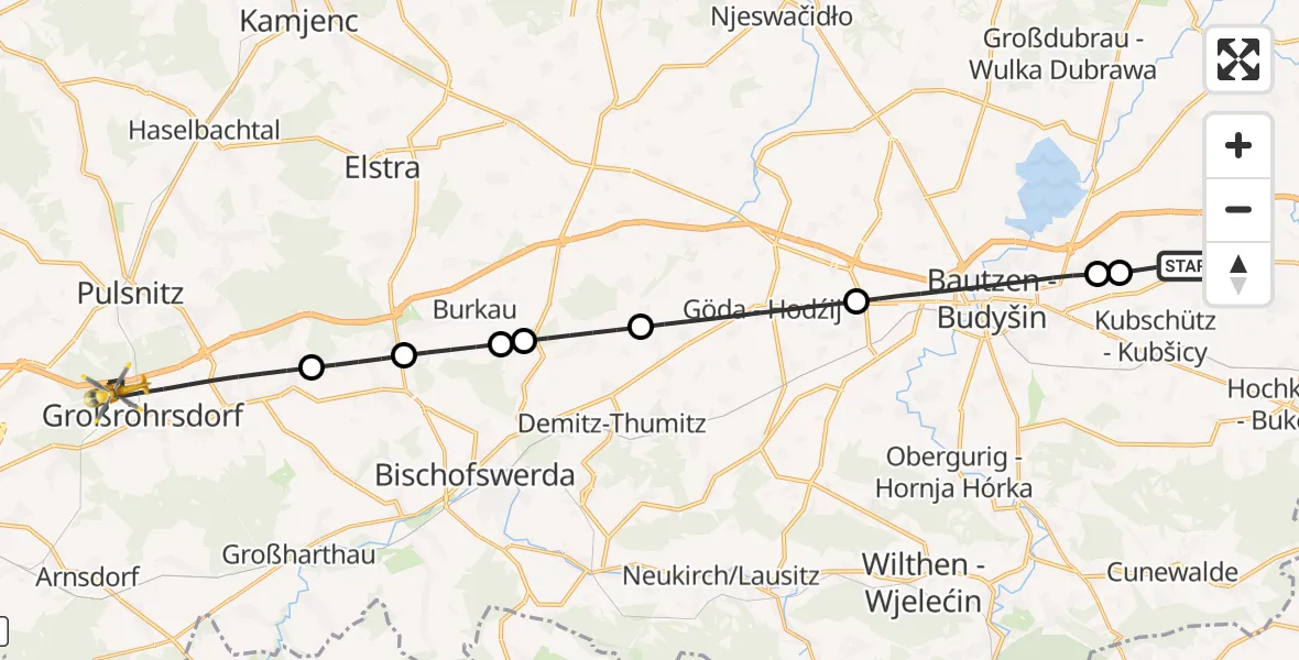 Flugroute Rettungshubschrauber Bautzen Flugplatz - Großröhrsdorf, 18 September 2026, 16:00