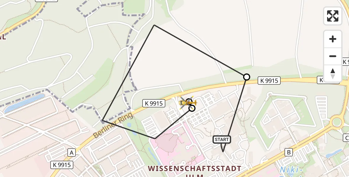 Flugroute Rettungshubschrauber Ulm Military Hospital Emergency - ADAC Air Rescue Station Ulm (Christoph 22), 18 September 2026, 16:07