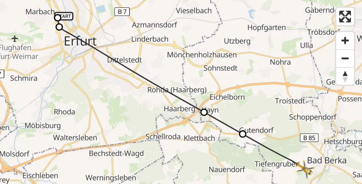 Flugroute Ambulanzhubschrauber Helios Clinic Erfurt - Bad Berka, 18 September 2026, 16:12