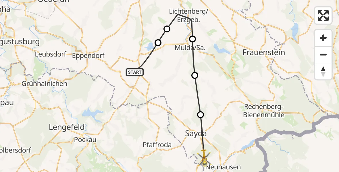 Flugroute Rettungshubschrauber Großhartmannsdorf - Sayda, 18 September 2026, 16:17