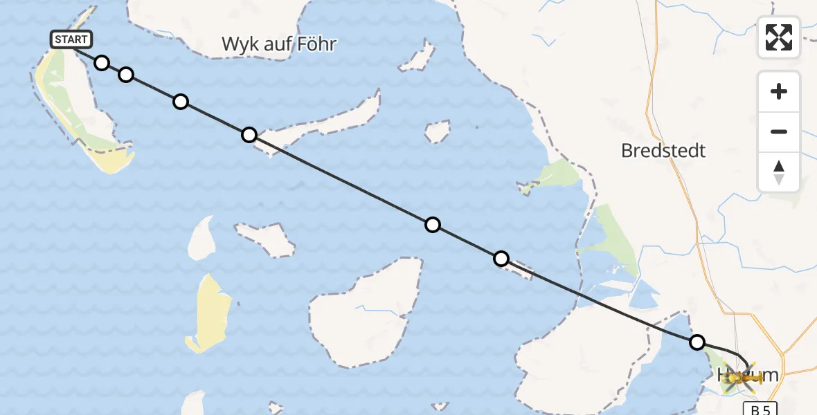 Flugroute Ambulanzhubschrauber Norddorf auf Amrum - Husum, 18 September 2026, 16:20