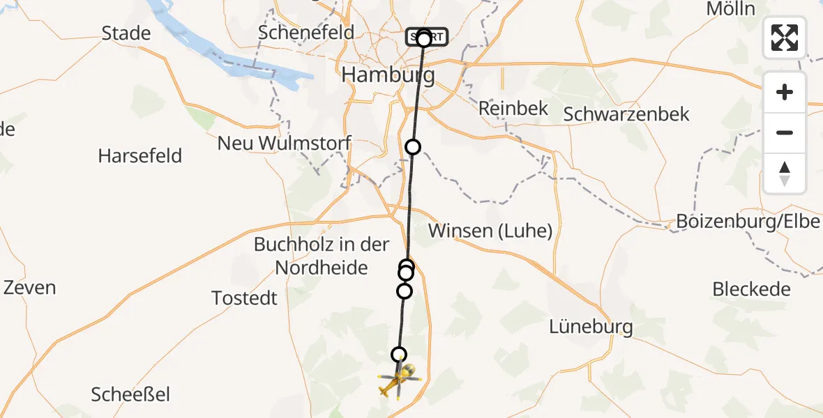 Flugroute Rettungshubschrauber Hamburg Military Hospital - Egestorf, 18 September 2026, 16:21