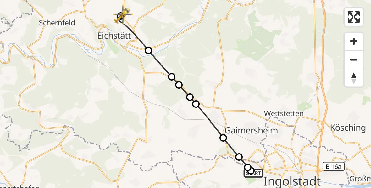 Flugroute Rettungshubschrauber Ingolstadt Hospital - Pollenfeld, 18 September 2026, 16:21