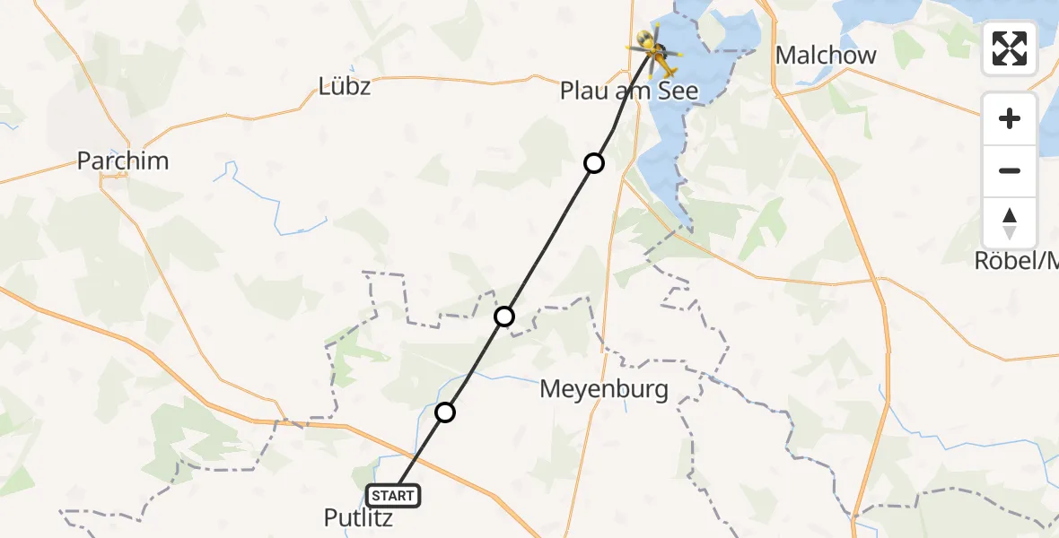 Flugroute Rettungshubschrauber Putlitz - Plau am See, 18 September 2026, 16:23