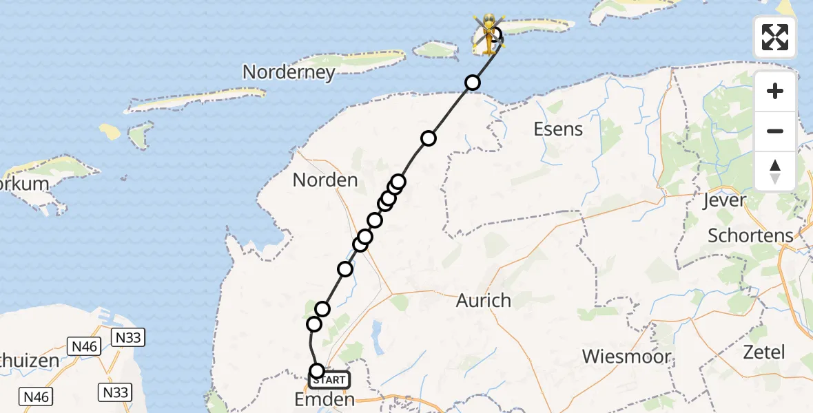 Flugroute Ambulanzhubschrauber Emden - Langeoog Flughafen, 18 September 2026, 16:26