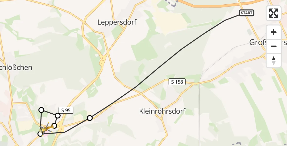 Flugroute Rettungshubschrauber Großröhrsdorf - Asklepios ASB Hospital Radeberg, 18 September 2026, 16:36