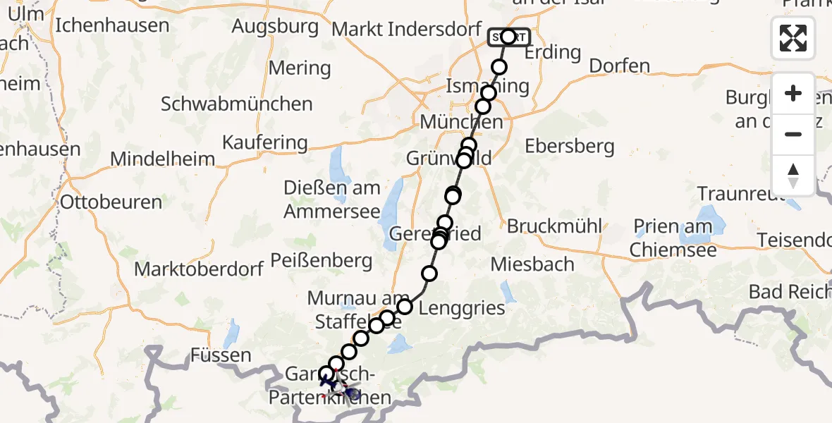 Flugroute Polizeihubschrauber München Flughafen - Garmisch-Partenkirchen Clinic Hubschrauberlandeplatz, 18 September 2026, 16:39
