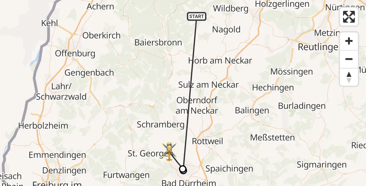 Flugroute Ambulanzhubschrauber Altensteig - Königsfeld im Schwarzwald, 18 September 2026, 16:51