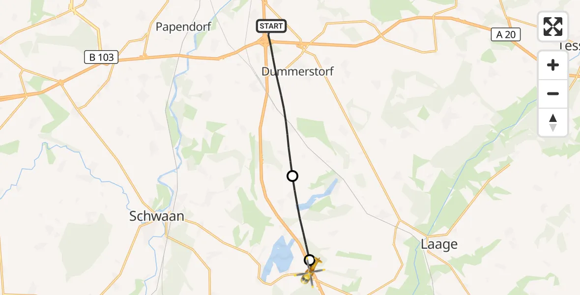 Flugroute Ambulanzhubschrauber Dummerstorf - Hohen Sprenz, 18 September 2026, 16:57