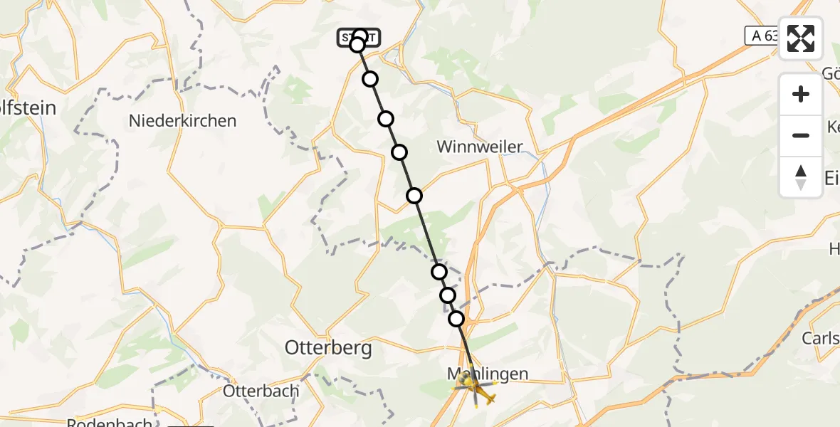 Flugroute Rettungshubschrauber Rockenhausen - Mehlingen, 18 September 2026, 16:57