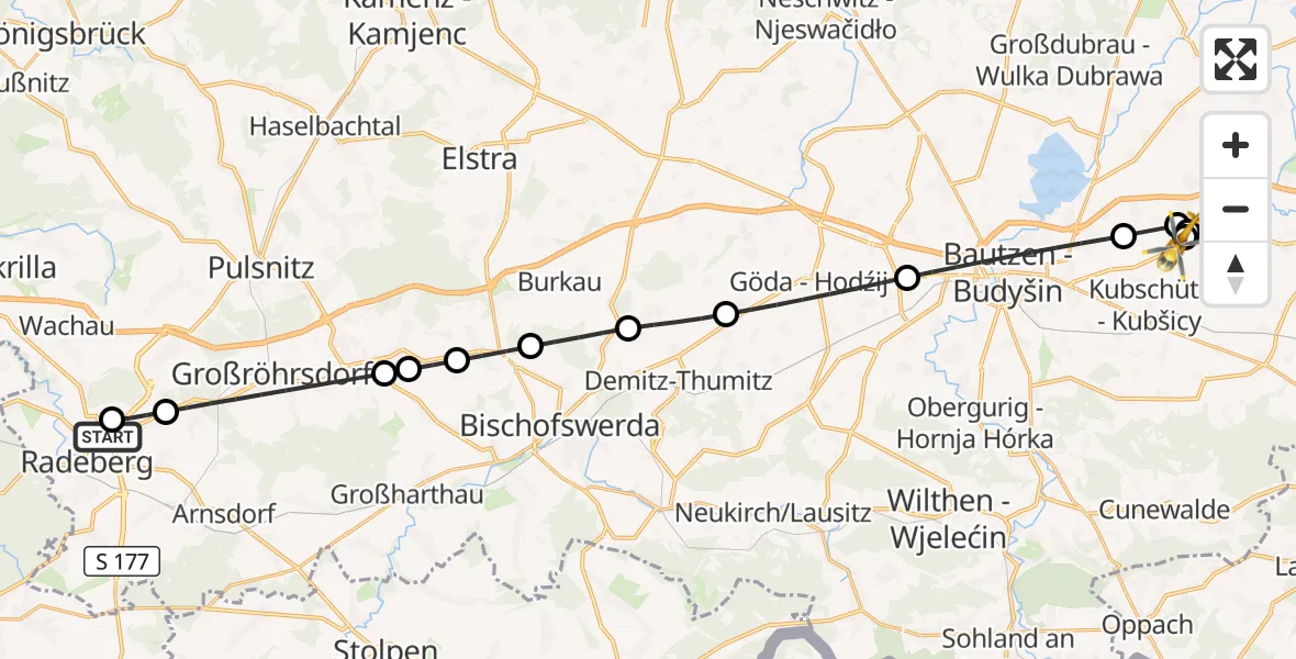 Flugroute Rettungshubschrauber Asklepios ASB Hospital Radeberg - Bautzen Flugplatz, 18 September 2026, 17:01