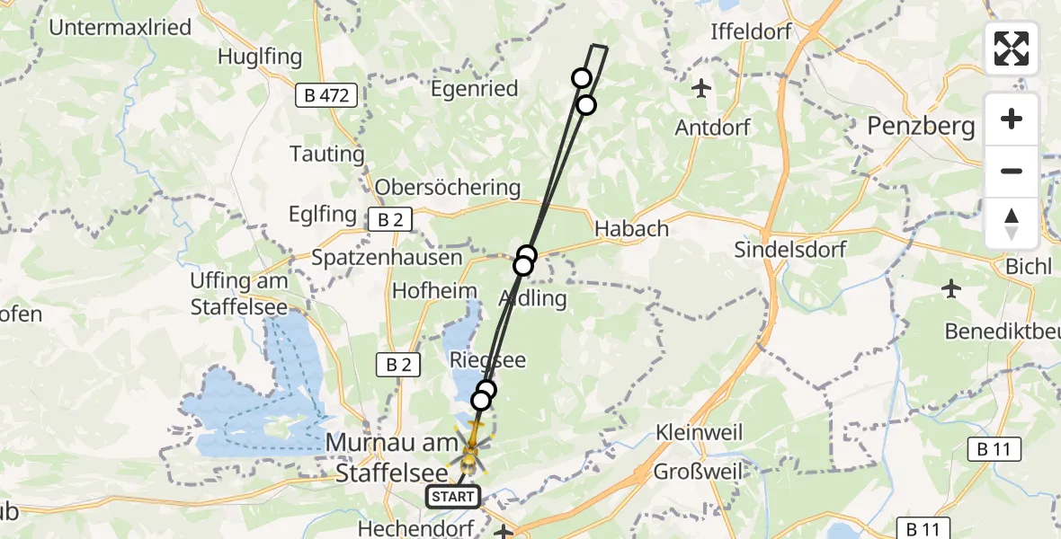 Flugroute Rettungshubschrauber Murnau a.Staffelsee - Murnau a.Staffelsee, 18 September 2026, 17:05