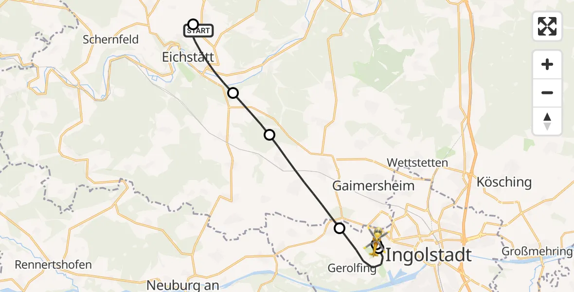 Flugroute Rettungshubschrauber Pollenfeld - Ingolstadt Hospital, 18 September 2026, 17:14