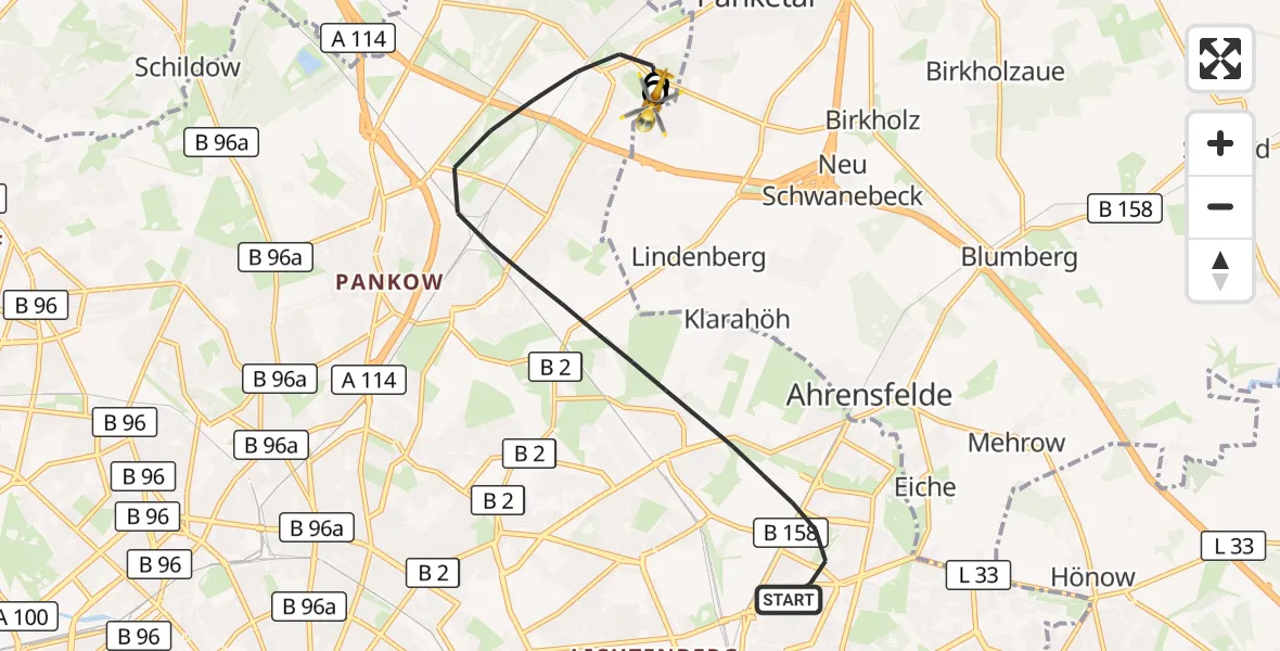 Flugroute Rettungshubschrauber Berlin - Helios Clinic Berlin-Buch, 18 September 2026, 17:18