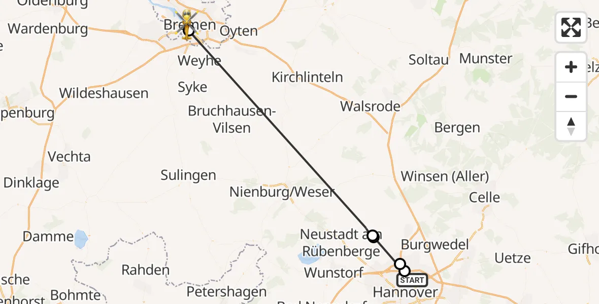 Flugroute Rettungshubschrauber Hannover - Bremen, 18 September 2026, 17:18