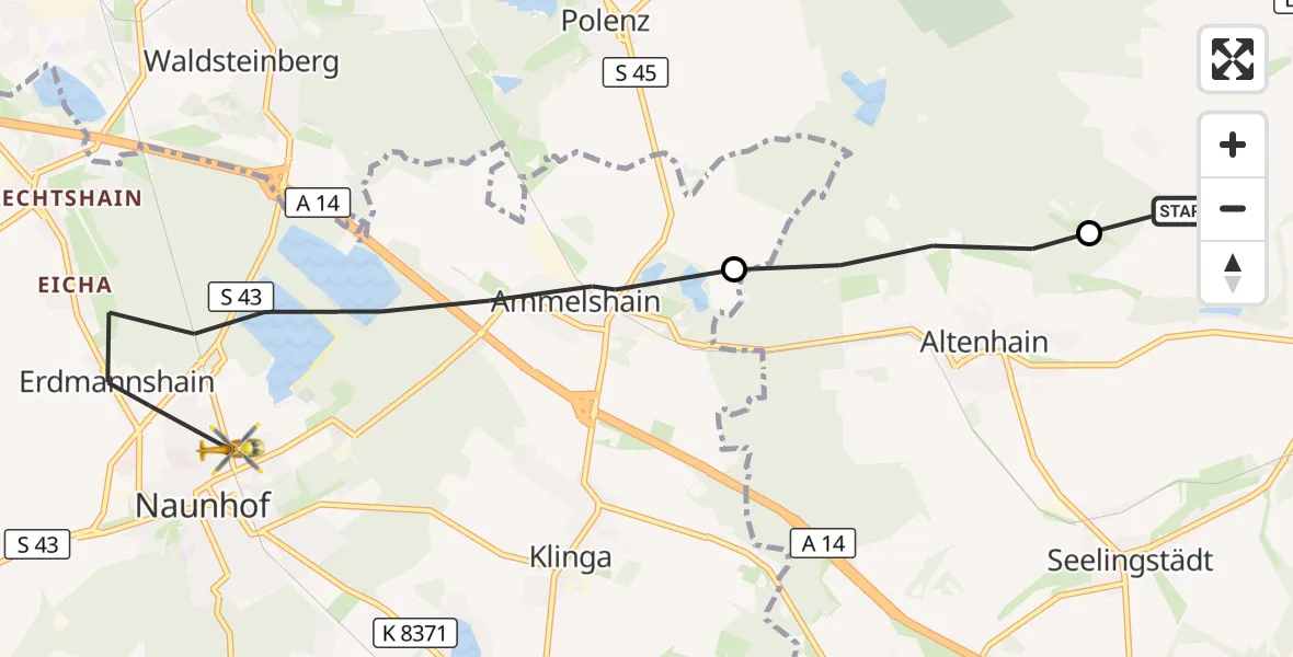 Flugroute Rettungshubschrauber Bennewitz - Naunhof, 18 September 2026, 17:19