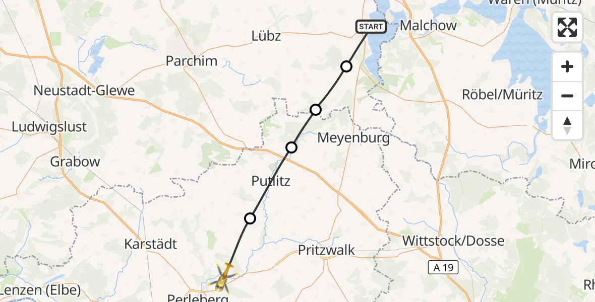 Flugroute Rettungshubschrauber Plau am See - Perleberg, 18 September 2026, 17:19