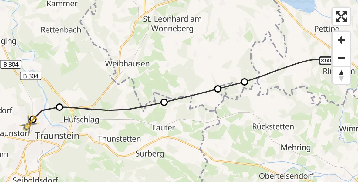 Flugroute Rettungshubschrauber Petting - Traunstein Hospital, 18 September 2026, 17:25