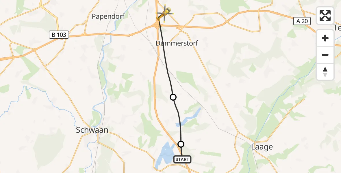 Flugroute Ambulanzhubschrauber Hohen Sprenz - Dummerstorf, 18 September 2026, 17:28